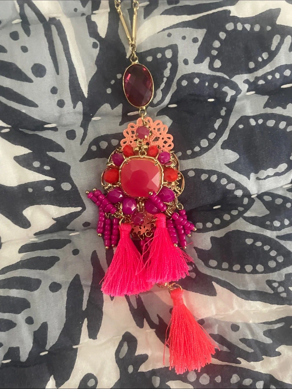 Lilly Pulitzer Hot Pink and Coral Tassel Pendant Necklace